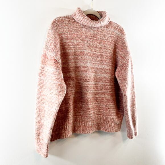 Zara Relaxed Fit Dropped Shoulder Turtleneck Knit Pullover Sweater Beige Red M/L - Picture 6 of 11